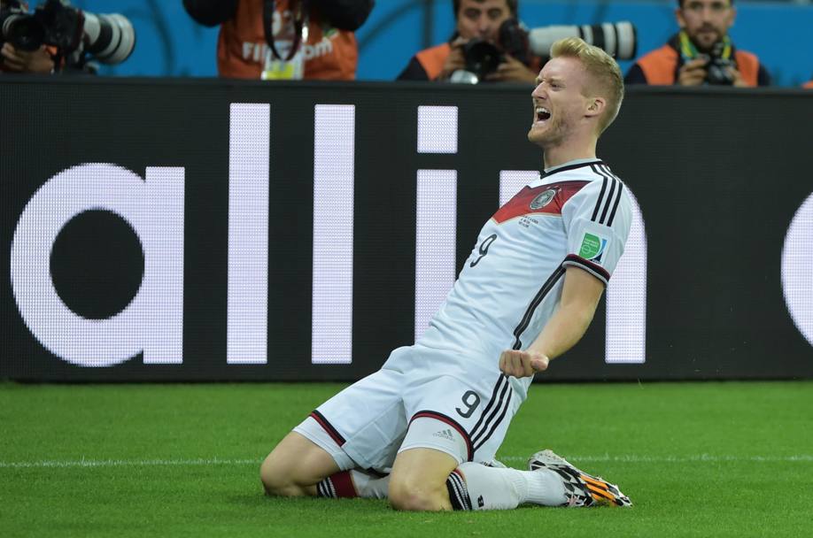 Germania-Algeria finisce 2-1 ai supplementari: tutti i gol vengono segnati nell&#39;extra-time. Schuerrle esulta dopo l&#39;1-0. Afp